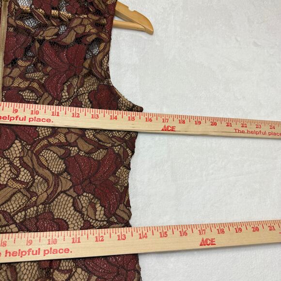 Calvin Klein 2 Lace Brown Dress Floral A-Line Sheath Fringe Formal Wedding Party - Picture 11 of 13